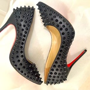 Christian Louboutin Black Patent Leather Pigalle Spikes Pumps Size 38